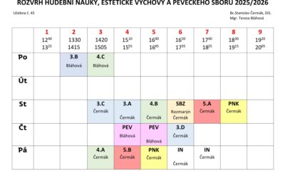 Rozvrh hudebních nauk a PEV